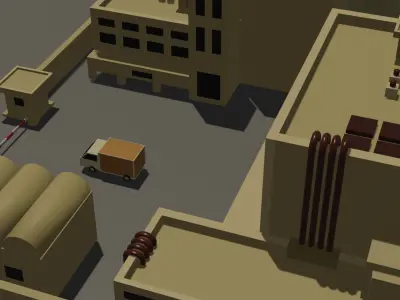 Industrial Campus with a Truck Low Poly 3D Model  Low-poly 3D model