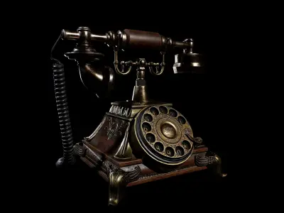 Vintage Rotary Dial Telephone Low-poly 3D model