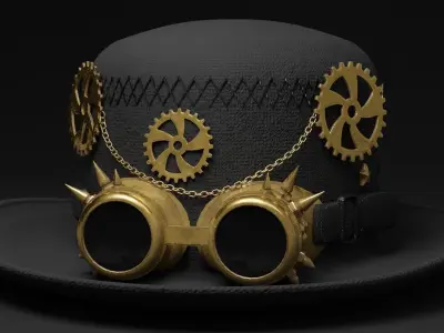 Hat with Goggle Steam Punk Style Low-poly 3D model