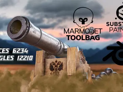 Old historical cannon  Low-poly 3D model