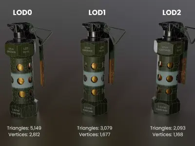 M84 Flashbang Grenade  Game Ready PBR and LODS Low-poly 3D model