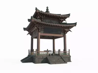 Two story pavilion with Asian ancient architectural landscape 3D model