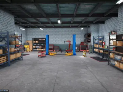 Garage-Autoservice Repair Workshop Unity URP Low-poly 3D model