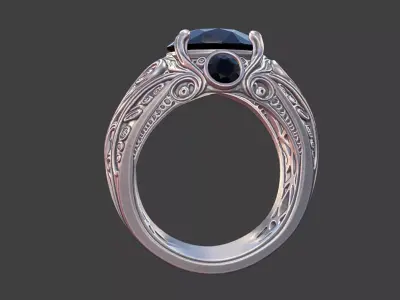 3 gemstone round gem filigree ornate ring 3D print model