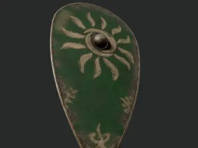 Slavic kite leather shield-painted green with Sun symbol Low-poly 3D model