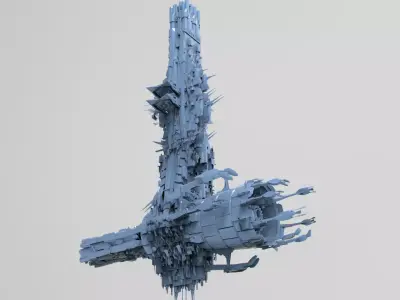 Alien mothership harvester base ship Low-poly 3D model