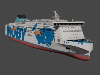 Passenger Ro-Ro Cargo Ship 3D  model Low-poly 3D model