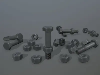Bolts bolt and nut Low-poly 3D model 11
