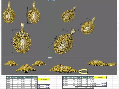 small detail work earring pendent set 3D print model
