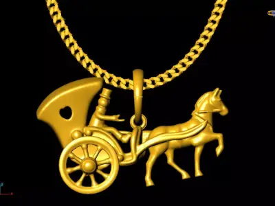 horse-drawn carriage pendant charms - one inch pendant 3D print model purchase