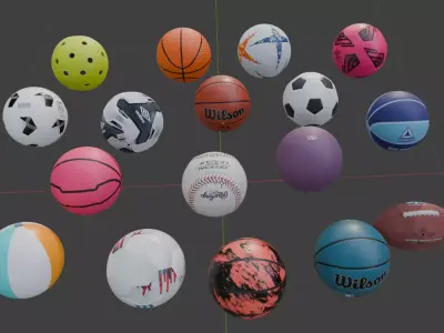 Realistic Sports Balls Collection 17 Types Low-poly 3D model