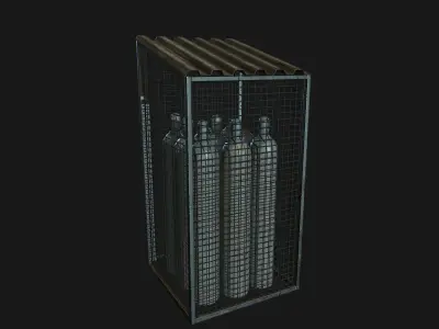 Low Poly PBR Gas Bottle with Storage Cage Low-poly 3D model