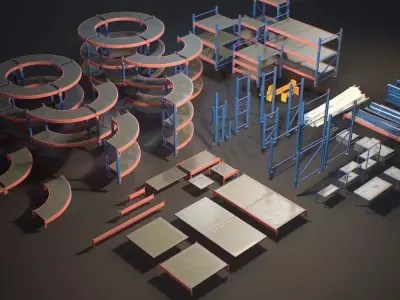 Storage Rack Collection - Modular Game ready props Low-poly 3D model