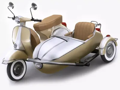 Generic retro scooter with sidecar 3D model