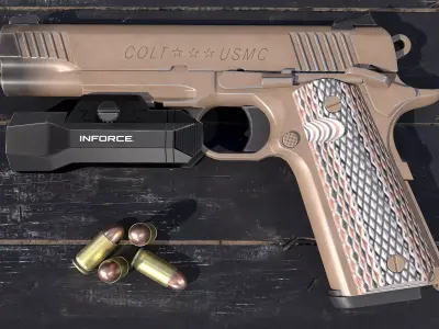 Colt M45A1with Inforce WILD2 Pistol Mounted Light Low-poly 3D model