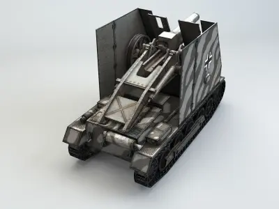 Low Poly 15 cm sIG 33 Sf on PzIB  Low-poly 3D model