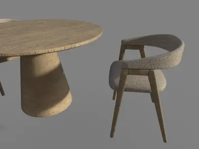 WOODEN TABLE CHAIR 3D MODEL Low-poly 3D model