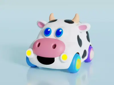 Cute 3D Cow Car Cartoon Model  Stylized Animal Toy Vehicle 3D model