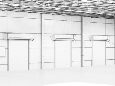Spacious empty metal beamed Warehouse 3D model