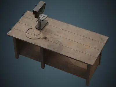 Drill Press And Workbench 1B Low-poly 3D model