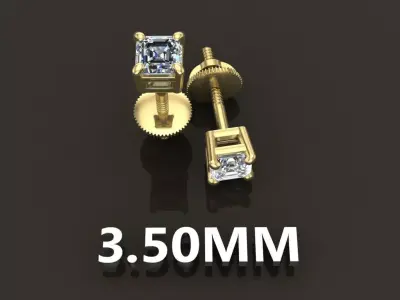 SQUARE EMERALD CUT 4 PRONG SOLITAIRE EARRING 3MM50 3D print model