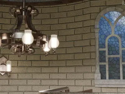 Vintage Hall Staircase Low-poly 3D model