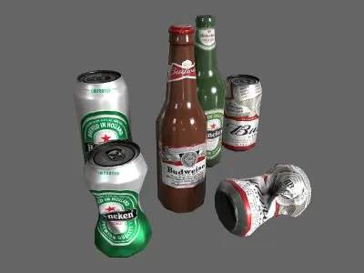 Bottles and cans Low-poly 3D model
