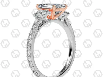 Ring 12Emerald cathedral pave set shank 3 stone ring 3D print model