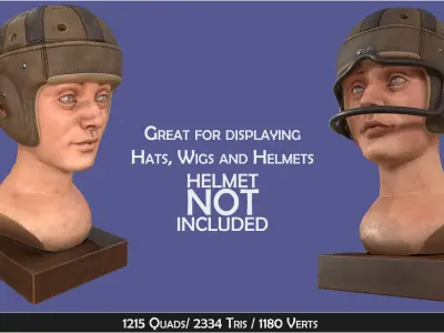 Antique Wooden Head Mannequin for Hats Wigs and Helmets Low-poly 3D model