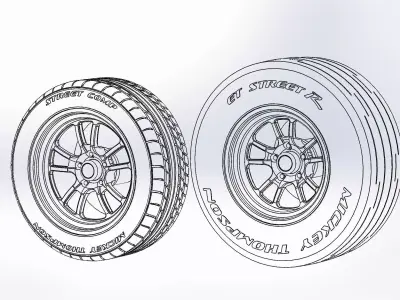 Set of wheels Weld S70 for scale model dragster 3D print model