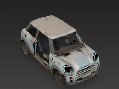 Abandoned Mini Car Wreck Low-poly 3D model