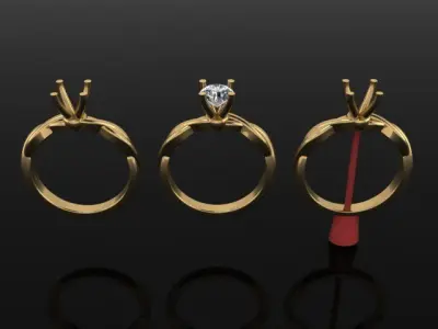 Antique Dainty Twist Round Diamond Engagement Ring 3D print model purchase