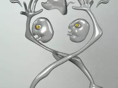 FAMILY metal sculpture with two fish 3D model