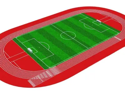 soccor ball field with athletic track Low-poly 3D model