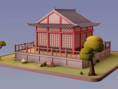 Stylized Chinese House 03 Low-poly 3D model