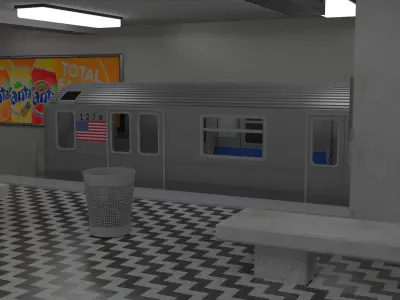 Subway Station with Train included 3D model