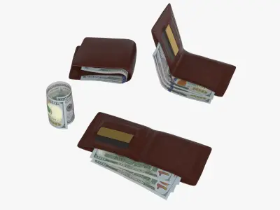 United States 100 dollar Wallet Money Purse Cash 3D model