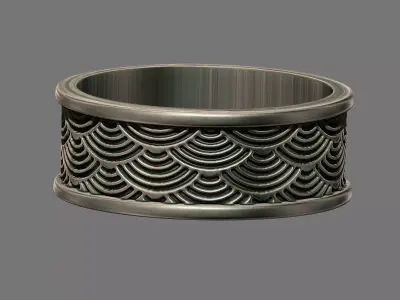 Retro Art deco waves band ring 3D print model