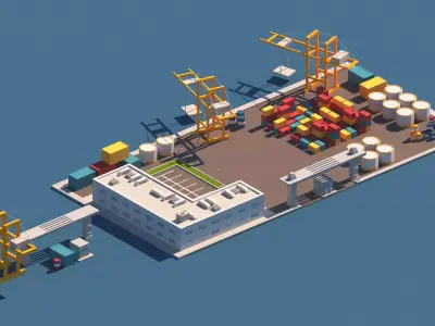 Cartoon Low Poly Port Package Low-poly 3D model
