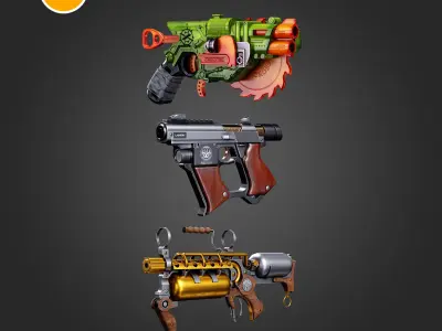 30 Stylized guns  4K Textures  Low-poly 3D model