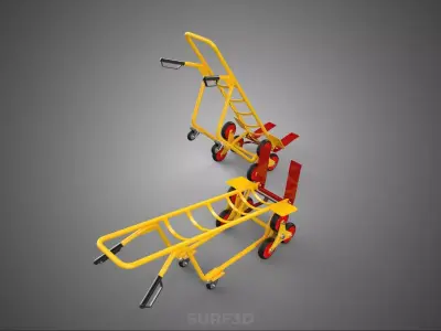 YELLOW FOLDING FORK STAIR CLIMBER HAND TRUCK 6 WHEELS 2 CASTER 3D model