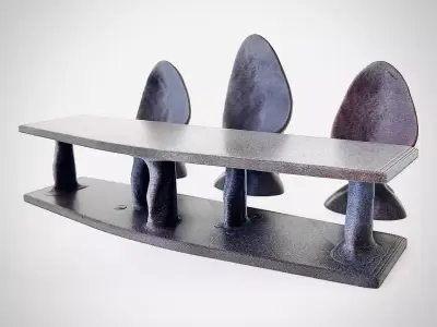 Custom Set Courtroom Table and 3x Chairs 3D print model