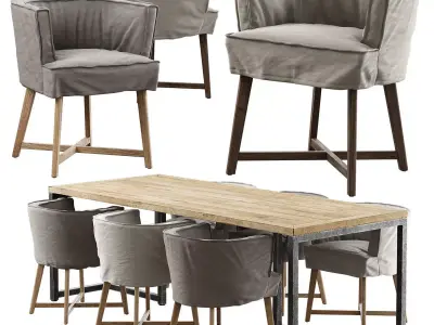 Leeff Woodie Stoel And Industrial Table 3D model