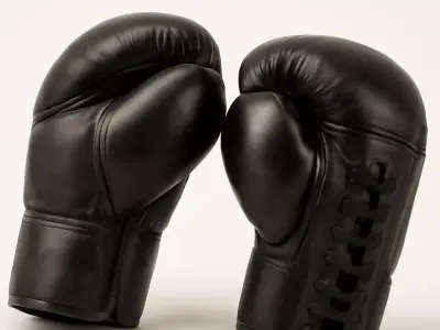 Professional Lace Up Black Leather Boxing Gloves 3D model