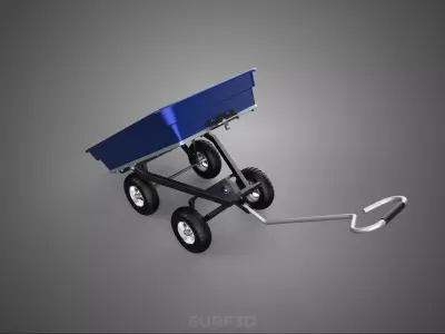 DURABLE BLUE TILT BIN DUMPER CART TROLLEY WHEELBARROW WAGON FARM 3D model