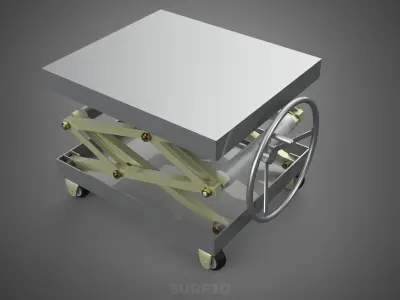 VINTAGE INDUSTRIAL JACK SCISSOR LIFT TABLE STEEL CART TURN WHEEL 3D model
