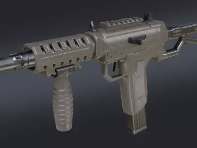 Submachine gun Low-poly 3D model 2