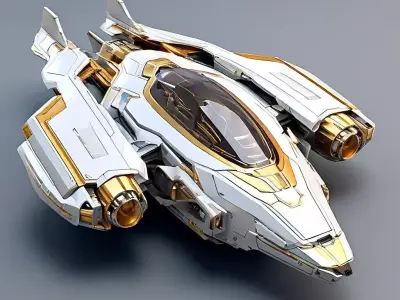 SciFi Starship White Gold Explorer Low-poly 3D model