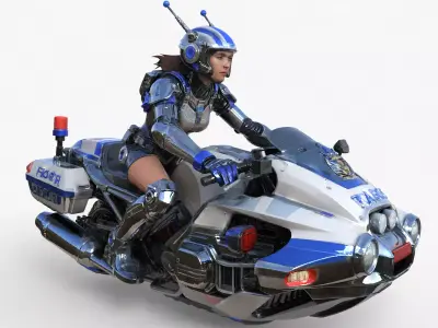 Futuristic Police Motorcycle  High Detail 3D model