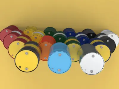 STACKED VARIOUS COLOR FUEL OIL STEEL DRUM GALLON BARREL GAS TANK 3D model